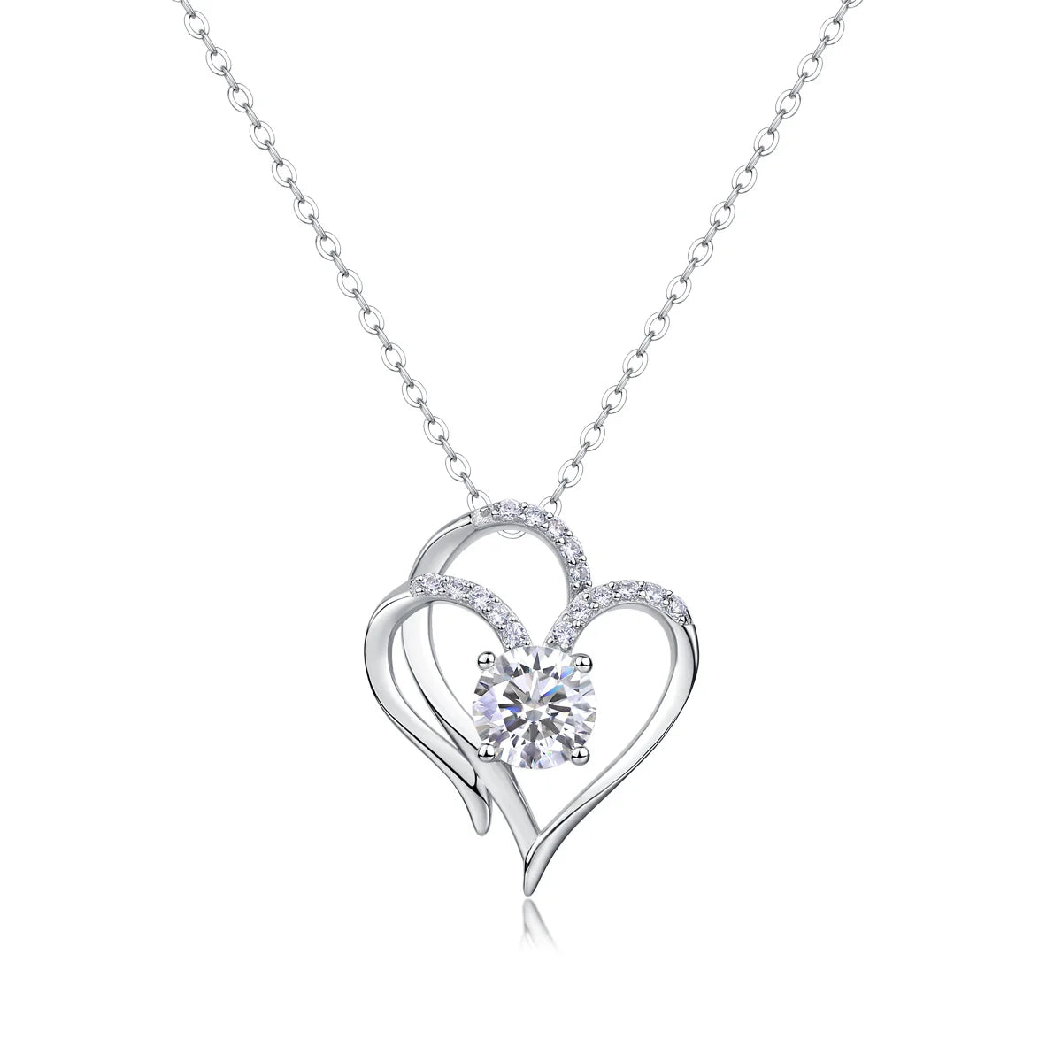 Women Luxury Necklace 925 Sterling Silver Moissanite Diamond Heart To Heart Connected Fashion Women Pendant Necklace
