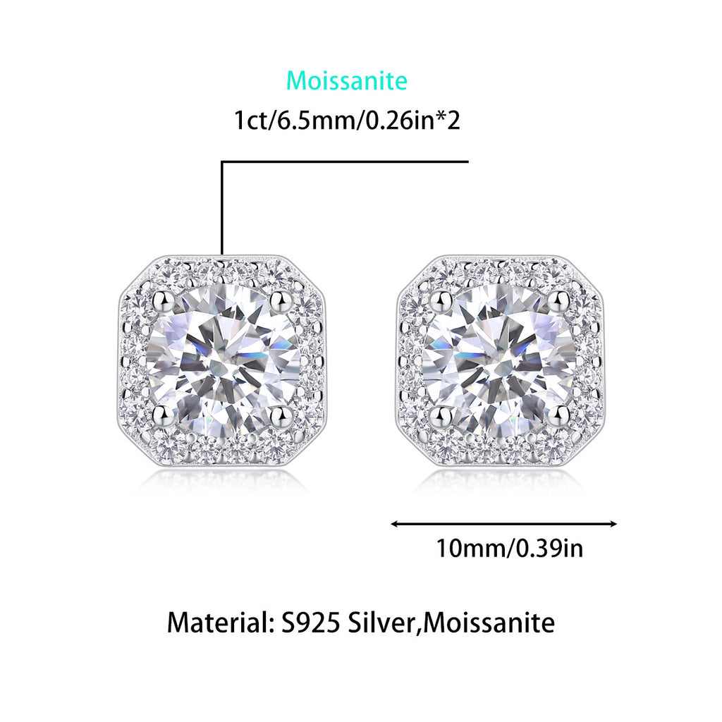 Women's Luxury Earring 925 Sterling Silver Moissanite Diamond Square Stud Earrings Classic High End Women Earrings