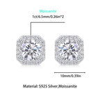 Women's Luxury Earring 925 Sterling Silver Moissanite Diamond Square Stud Earrings Classic High End Women Earrings