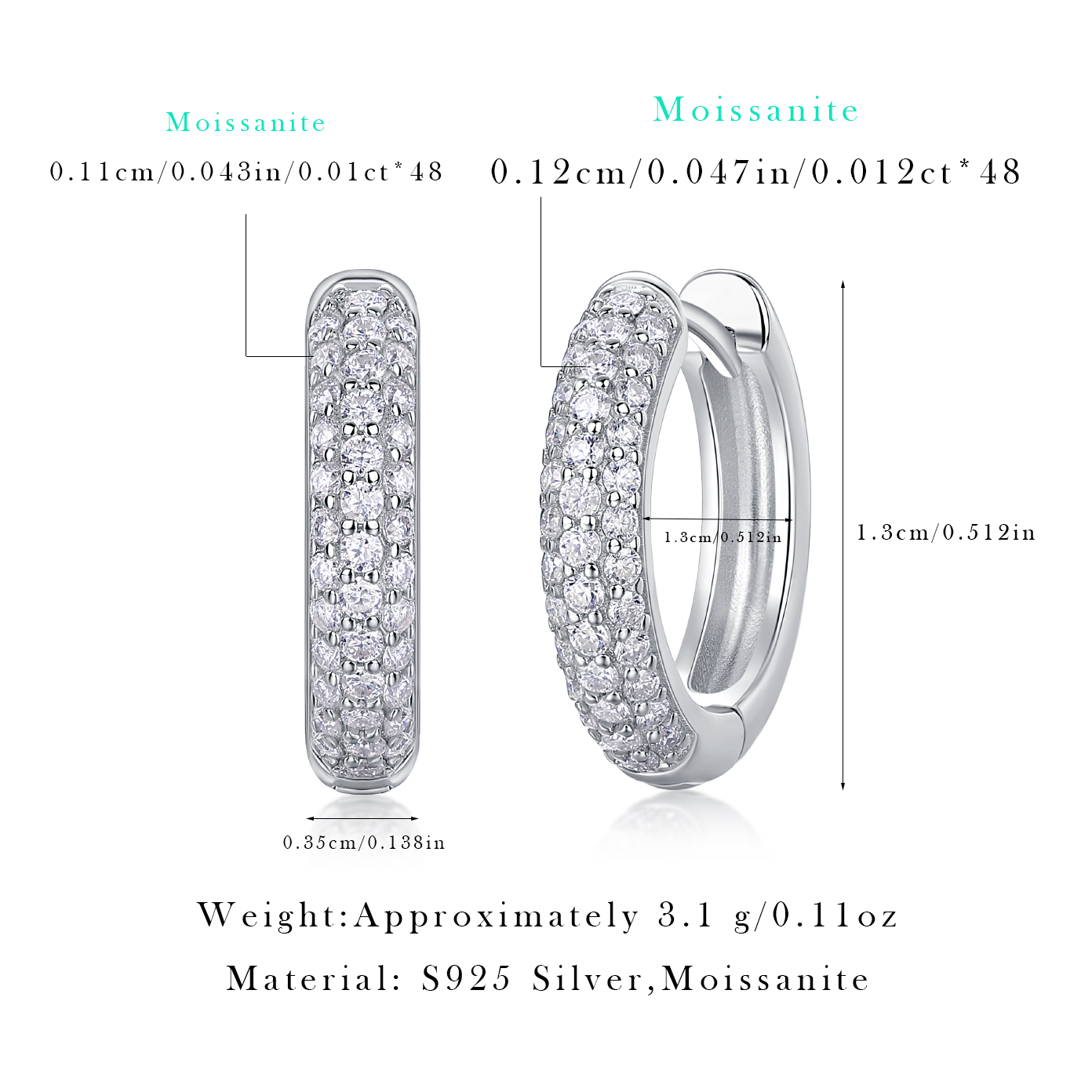 Women's Luxury Earring S925 Sterling Silver Moissanite Diamond Earrings Hip Hoop Stud High End Fashion Women Earrings