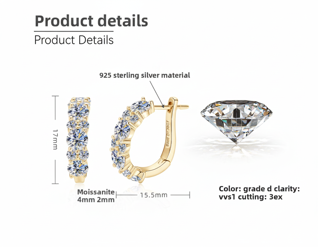 Women's Luxury Earring Round Moissanite Moissanite 925 Sterling Silver Earring Eardrop High-grade Hoop Women Earrings