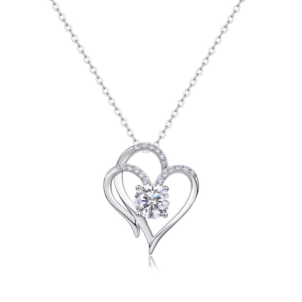 Women Luxury Necklace 925 Sterling Silver Moissanite Diamond Heart To Heart Connected Fashion Women Pendant Necklace