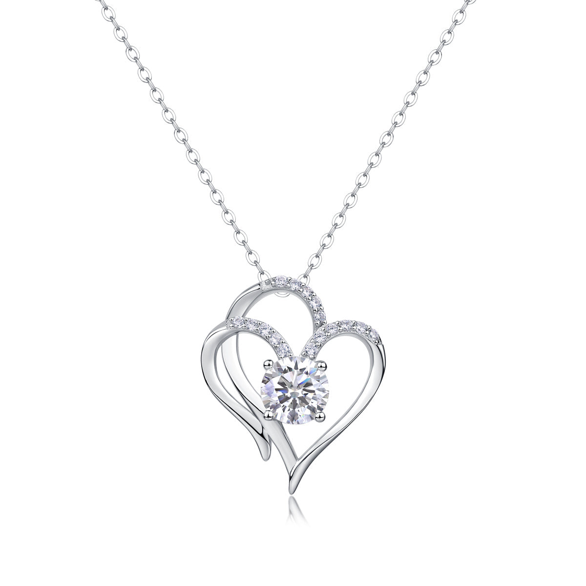 Women Luxury Necklace 925 Sterling Silver Moissanite Diamond Heart To Heart Connected Fashion Women Pendant Necklace