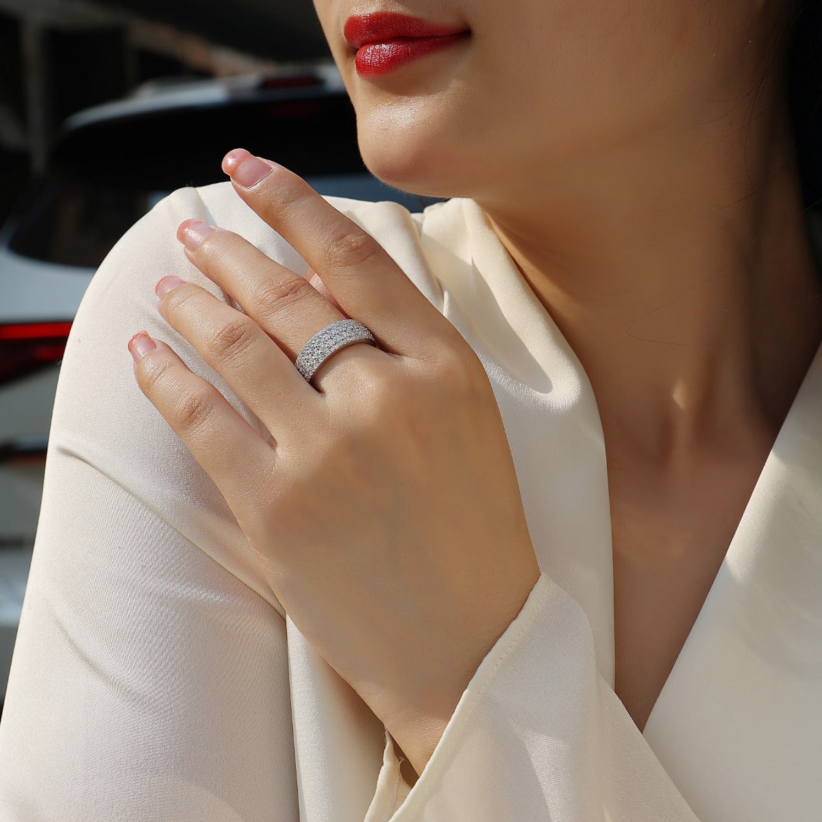 Women Luxury Ring Multi-Row Moissanite Diamond Ring White Gold Plated S925 Sterling Silver Ring Women Engagement Ring