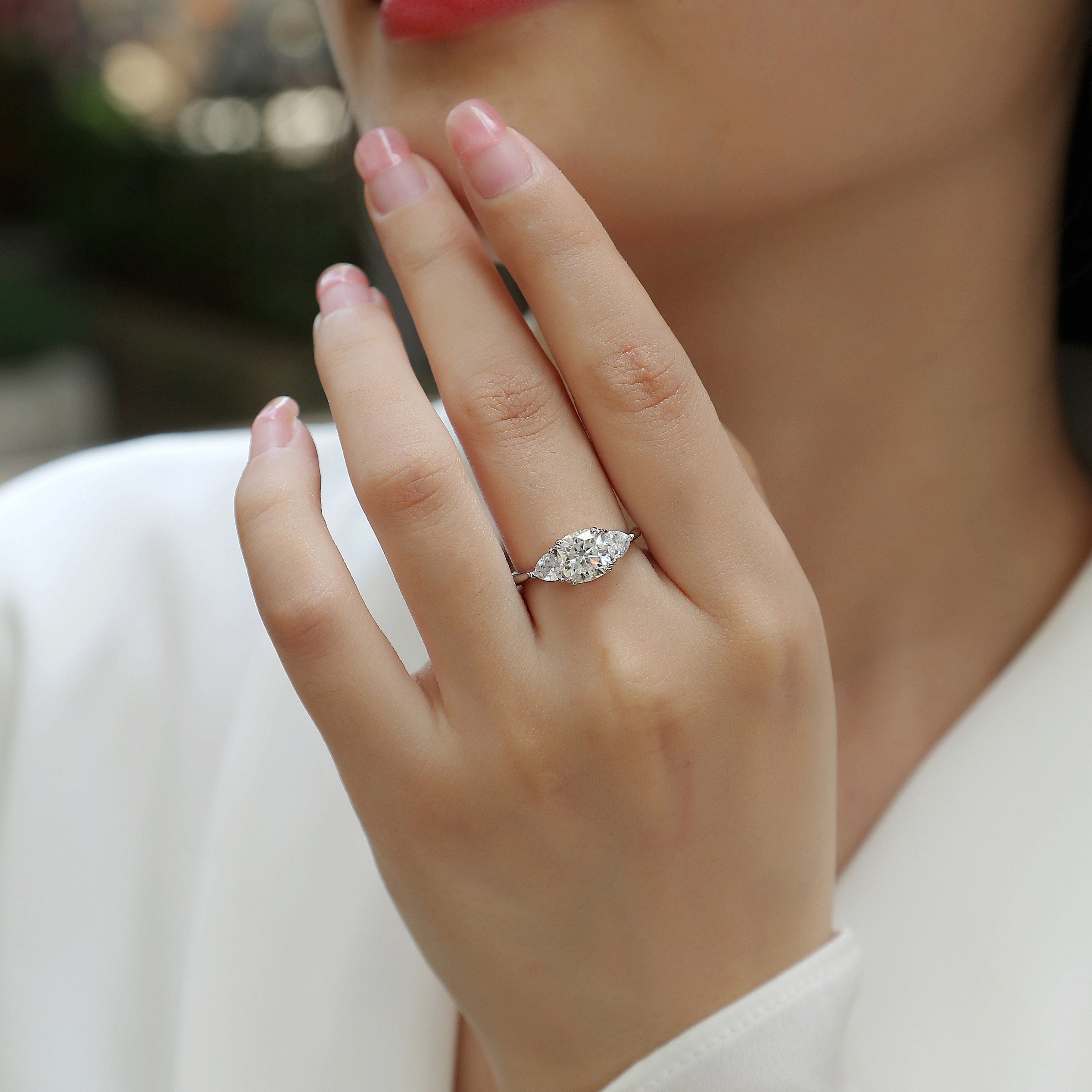 Women Luxury Ring 925 Sterling Silver Moissanite Large Diamond Ring 18K White Gold Plated Halo of Round Classic Ring