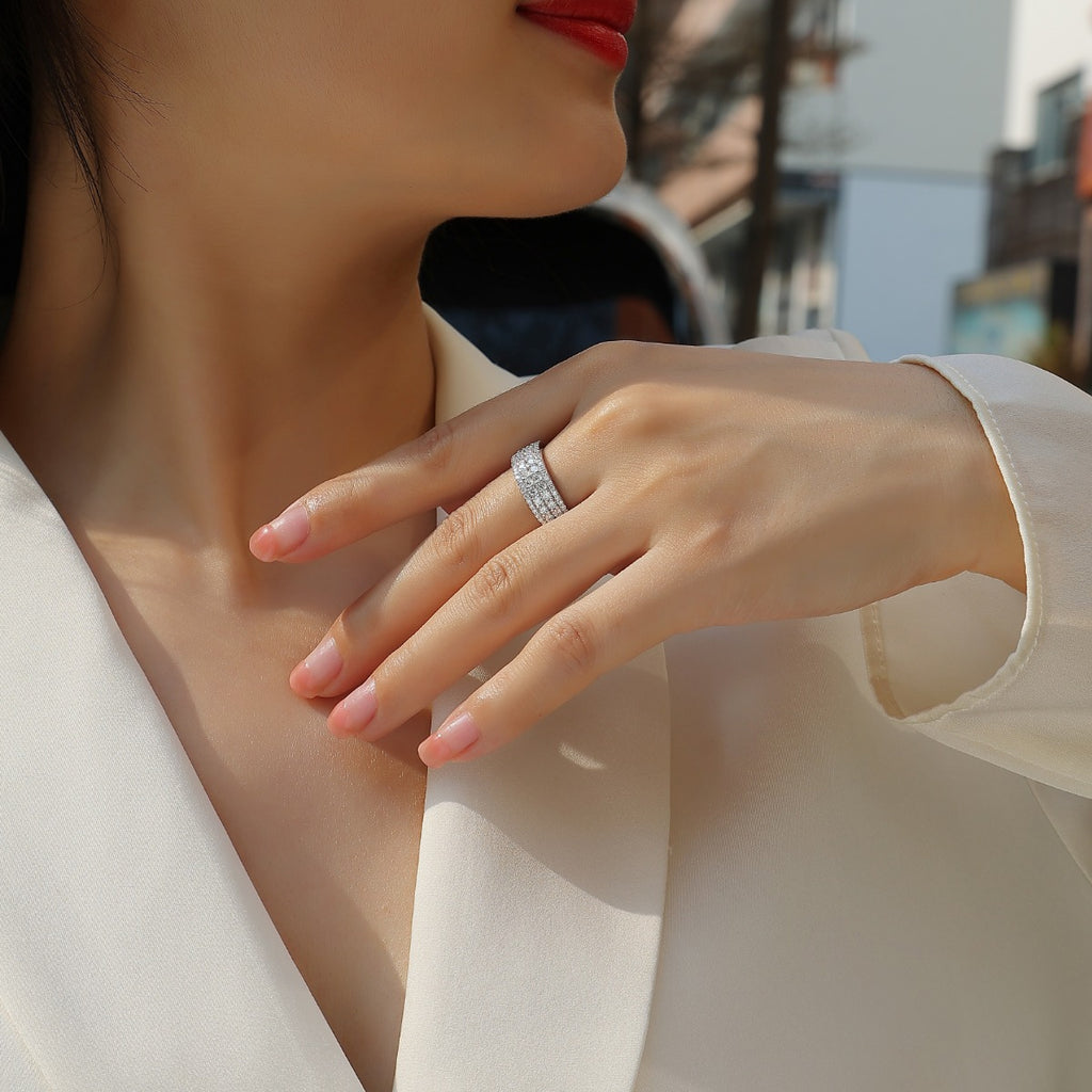 Women Luxury Ring Multi-Row Moissanite Diamond Ring White Gold Plated S925 Sterling Silver Ring Women Engagement Ring