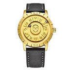 FOXBOX-Men's Magnetic Quartz Wristwatch Creative Scroll Pointer Genuine Leather Watch
