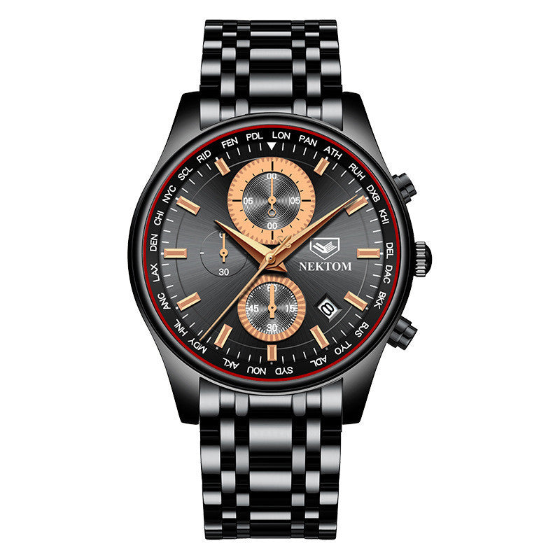 Nektom Men's Quartz Watch Multi-functional Fashion Waterproof Stainless Steel Belt Men's Quartz Movement Watch