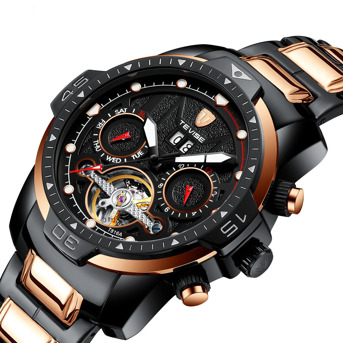 Tevise Men's Watch Stainless Steel Waterproof Mechanical Automatic Movement Men's Watch
