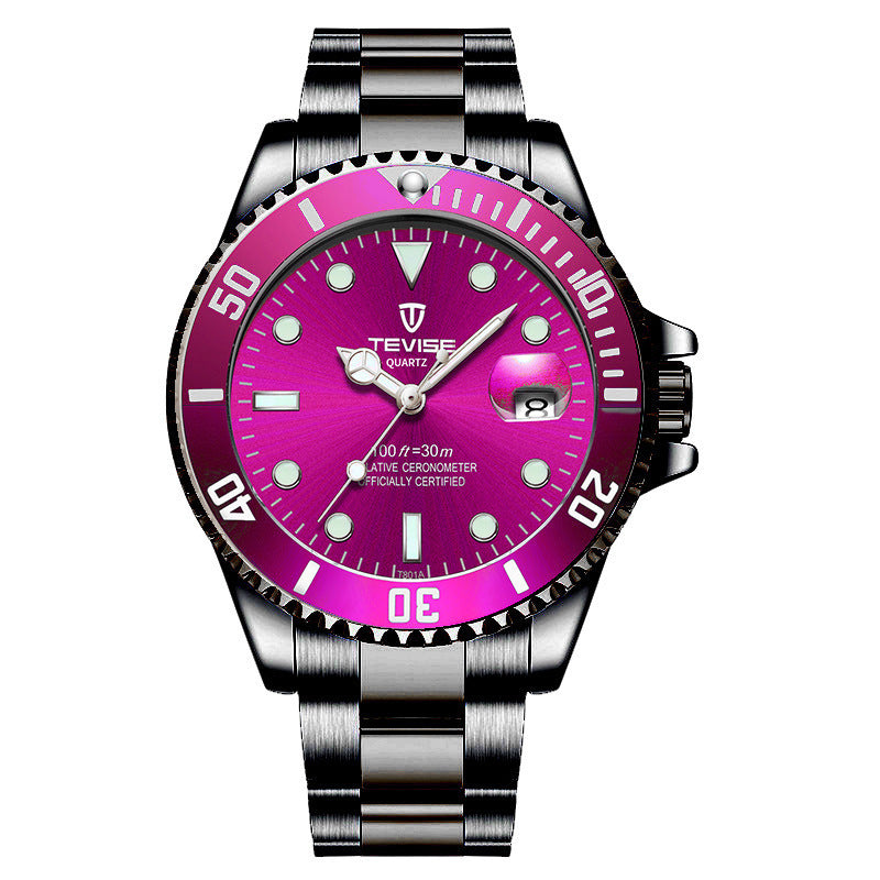 Tevise Men's Watch Steenless Steel Band Waterproof Quartz Movement Watch Sports Luminous Man Watch