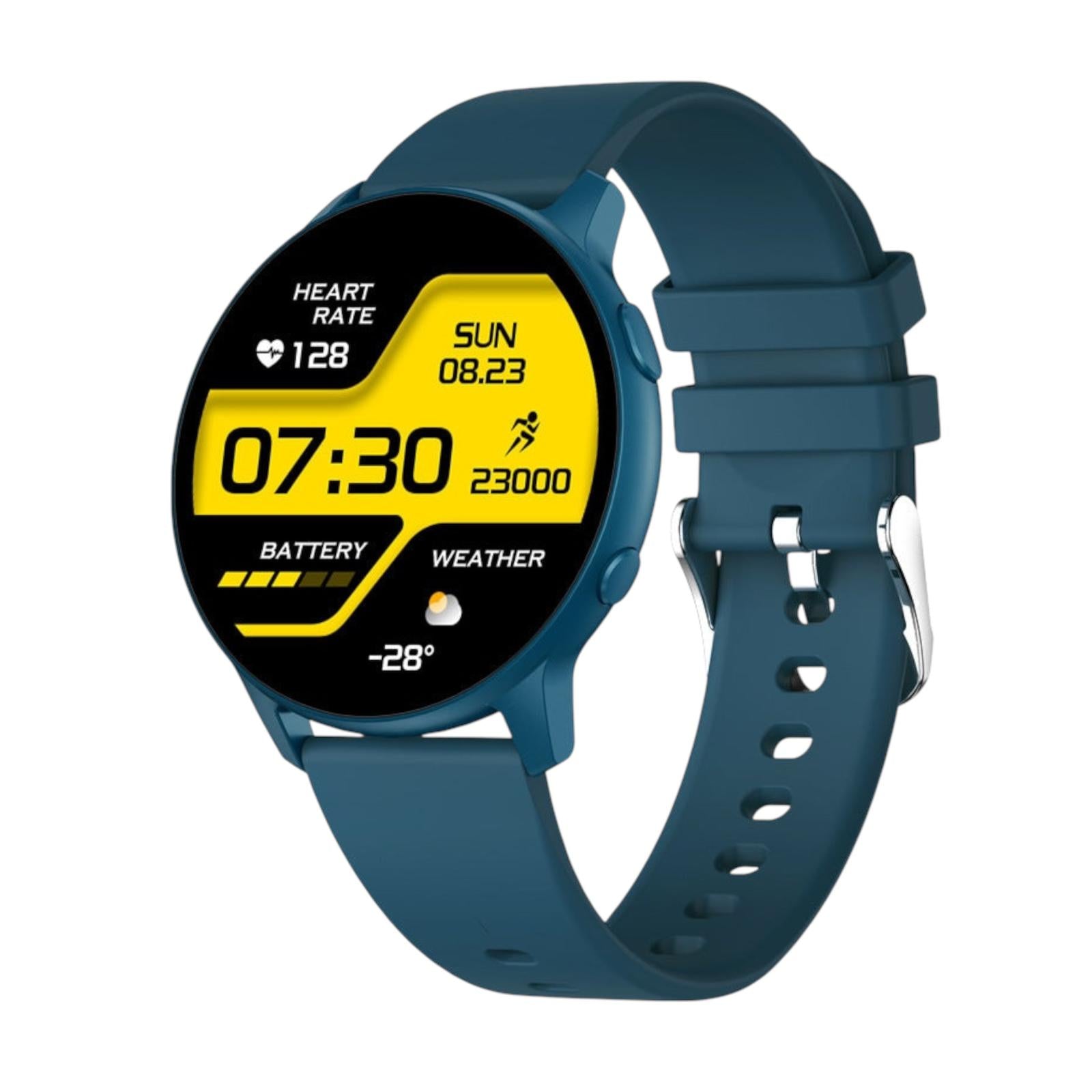 Smartwatch with a blue strap on a white background