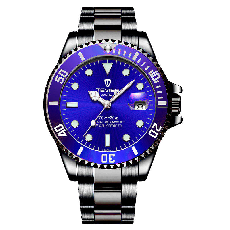 Tevise Men's Watch Steenless Steel Band Waterproof Quartz Movement Watch Sports Luminous Man Watch