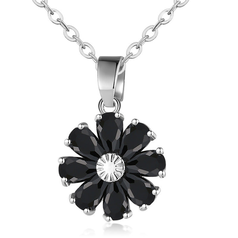 Copper Zircon Floral Diamond Necklace Stud Earrings