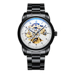Orologio meccanico luminoso impermeabile in pelle semplice da uomo alla moda