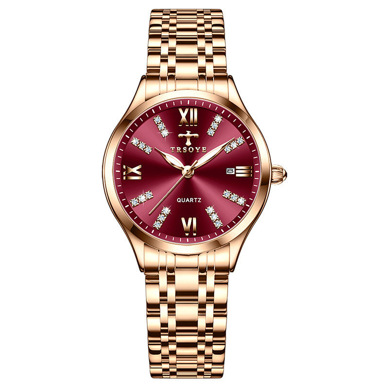 TRSOYE Brand Luxury Womens Quartz Watch Rhionstone Crafted Leather Strap Waterproof Ladies Watches Wristwatches