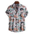 Men's Fashionable Casual Shirt Solid Color Floral Printed Button Up Breathable Fashion Casual Short Sleeve Men's Shirts