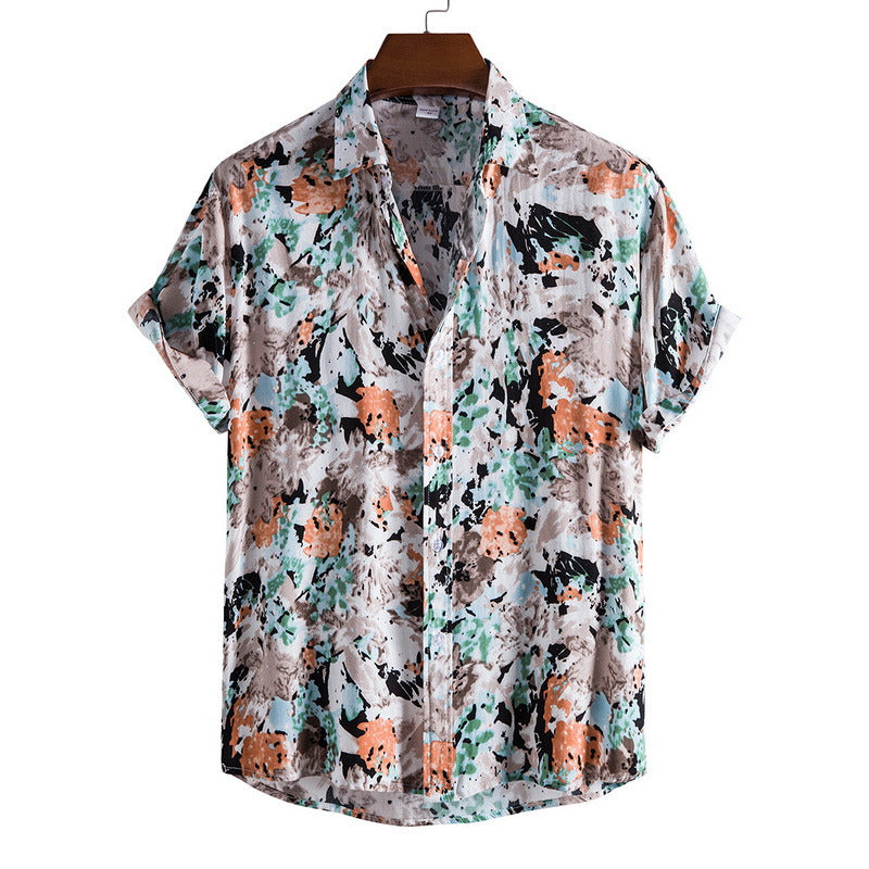 Men's Fashionable Casual Shirt Solid Color Floral Printed Button Up Breathable Fashion Casual Short Sleeve Men's Shirts
