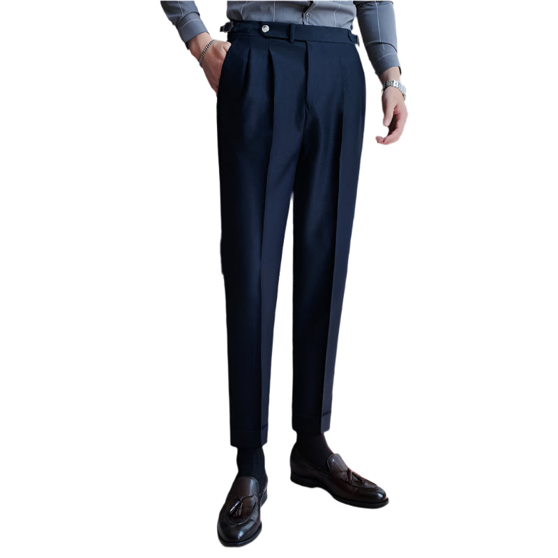 Men's Fashionable Business Casual Formal Pants Solid Color Cotton Blend Thin Draping Belt Decorative Men Casual Pants - Acquisti Online