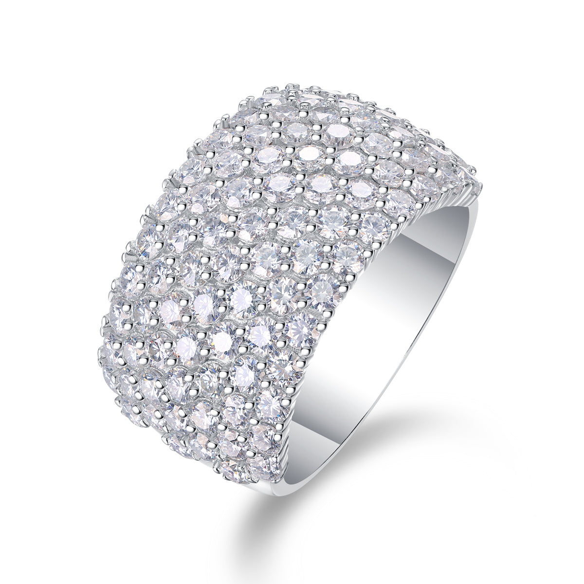 Women's Luxury Fashion Silver Rings Multiple Row Diamond Wide Rings Moissanite Rings Women Radiant Moissanite Ring - Acquisti Online