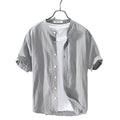 Men's Casual Shirts Linen Blank Short Sleeve Thin and Breathable Cotton Shirt Fashionable Men's Up-to-Neck Shirt - Acquisti Online