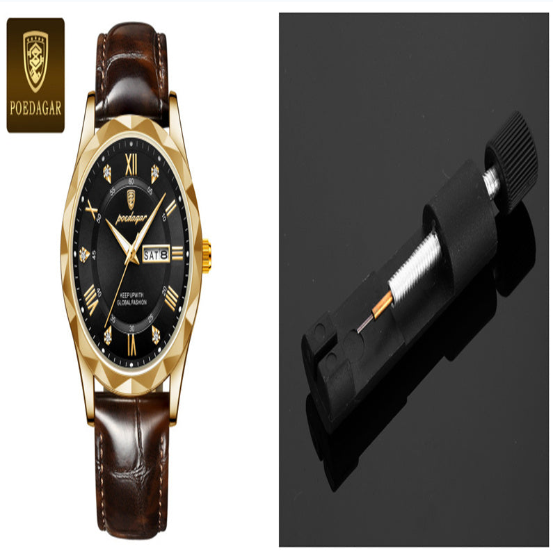 POEDAGAR Luxury Business Men's Wrist Watch Waterproof Luminous Date Week Men's Watch for Men Quartz Watch Leather Men's Watches reloj