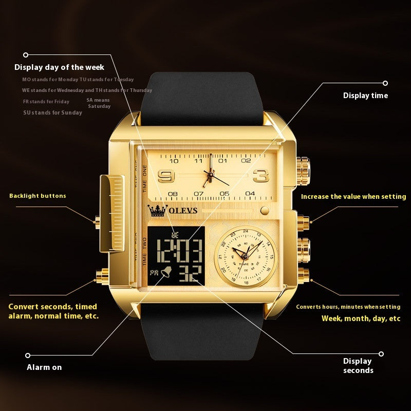 Orologio da uomo Olevs impermeabile, cronografo digitale, multifunzione, movimento al quarzo, orologio elettronico