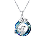 925 Sterling Silver Frog Lotus Leaf Necklace with Circle Crystal Pendant Cute Animal Jewelry