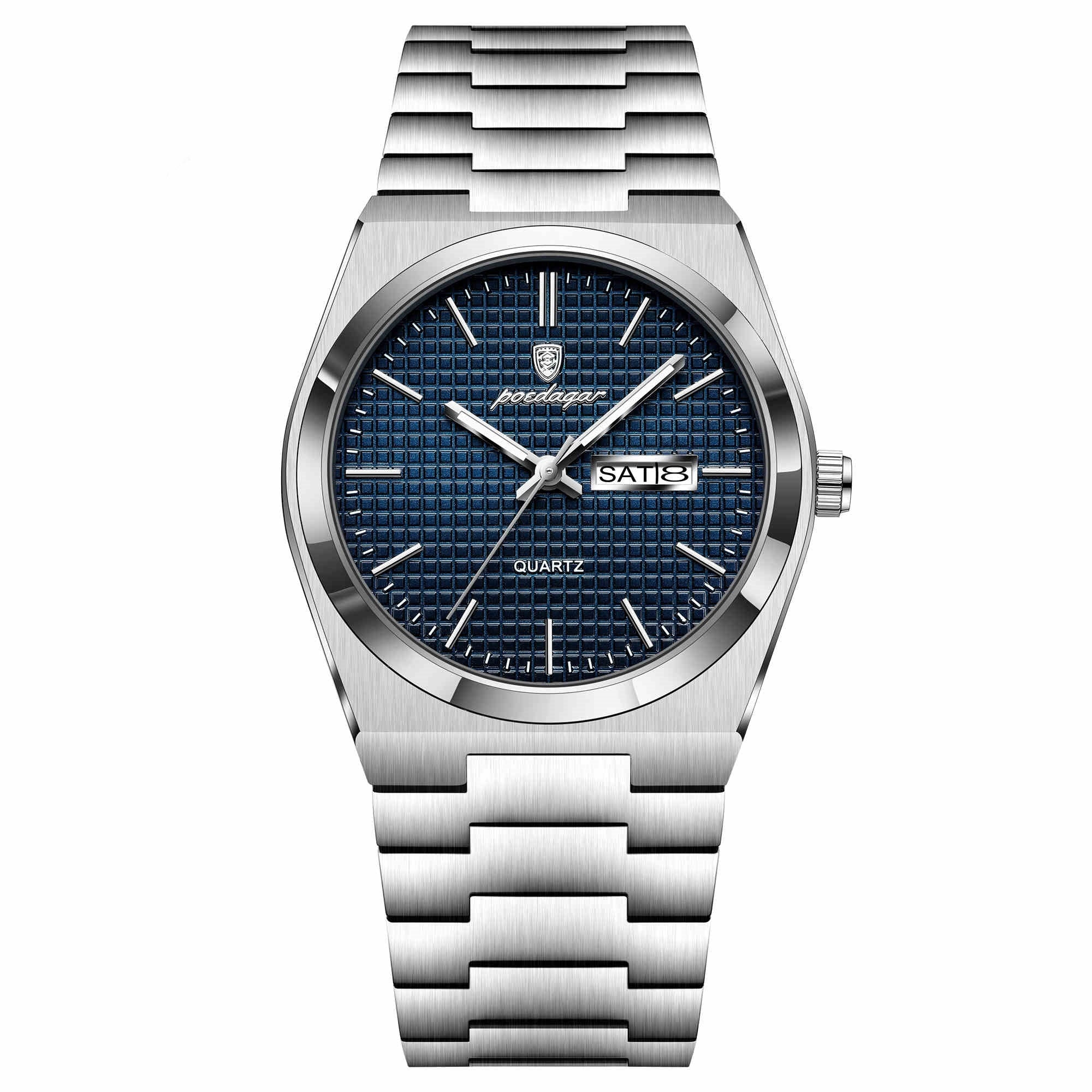 POEDAGAR Luxury Men's Sports Watch Luminous Waterproof Military Watch with Date and Week Stainless Steel Quartz Men's Watch Male Clock
