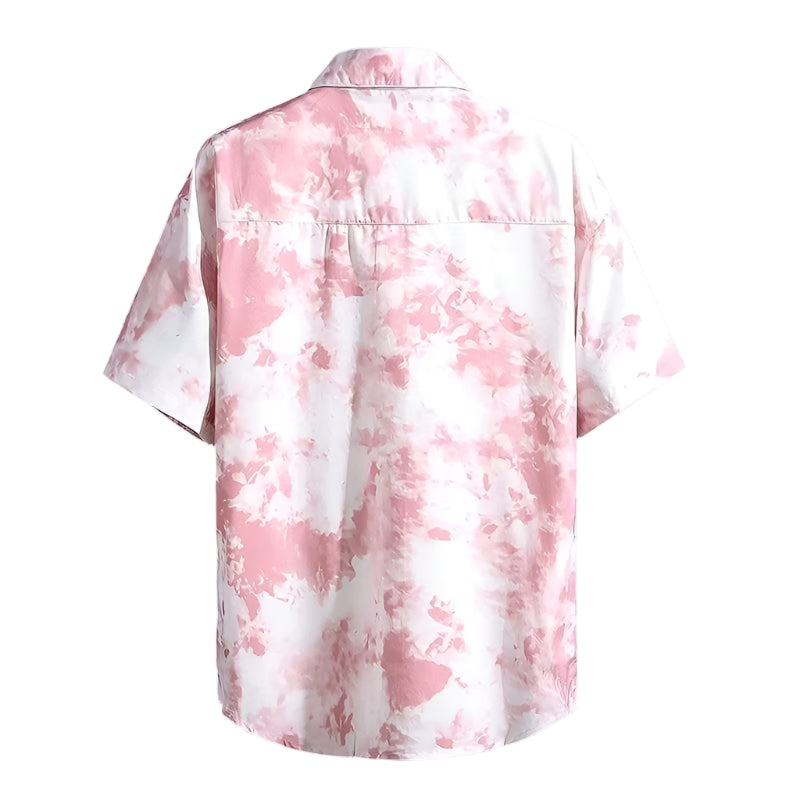 Men's Fashionable Casual Shirt Solid Color Polyester Fiber Ice Silk Breathable Short Sleeve High-end Printed Men's Shirt