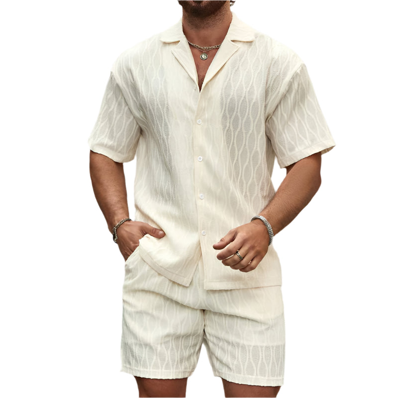 Heren Trainingspakken Zomermode Effen Los Casual Tweedelig Revers Knoop Shirt Shorts Strandvakantie All-match Outfits Mannelijk