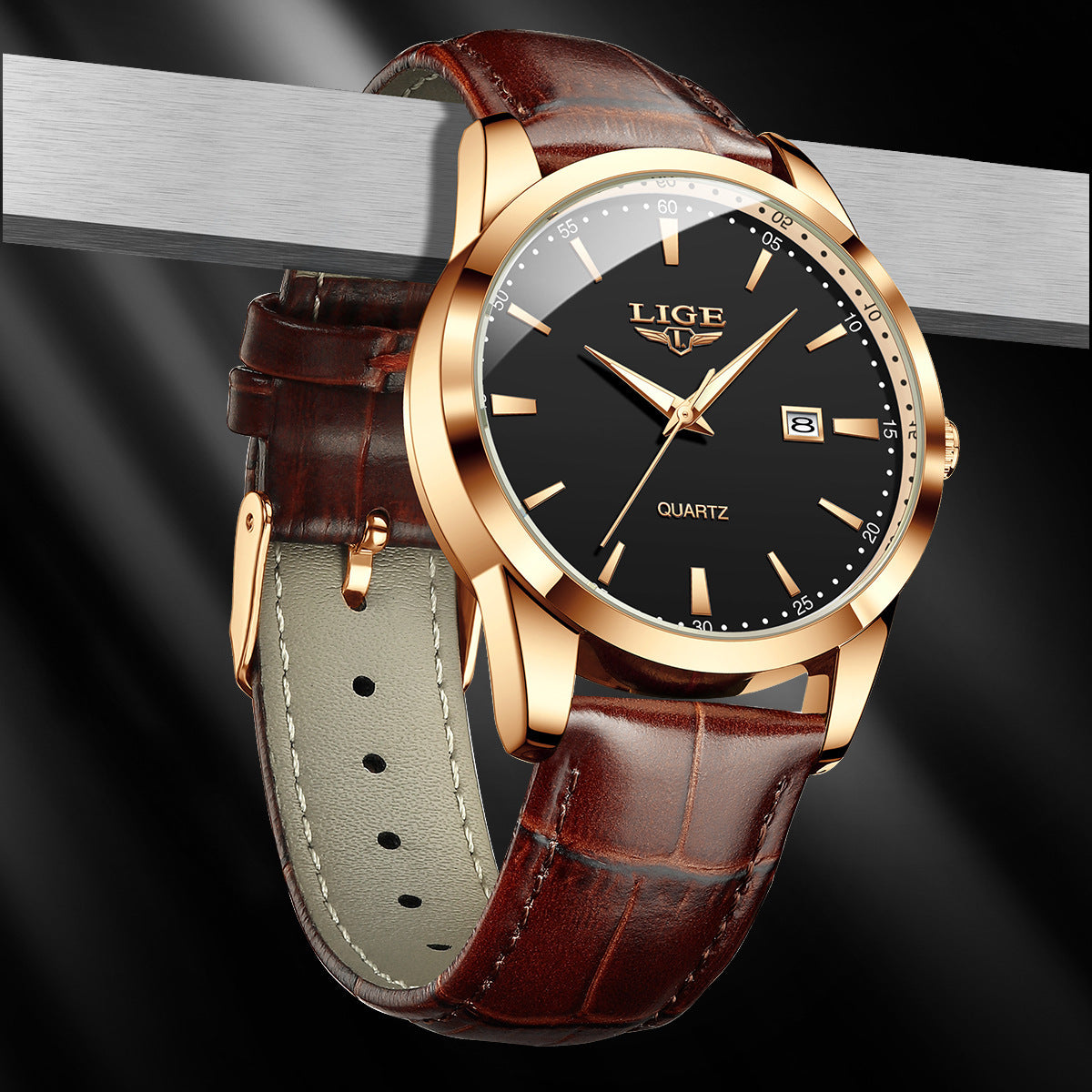 LIGE LG8970 Men's Chronograph Leather Strap Luxury Watches - Acquisti Online