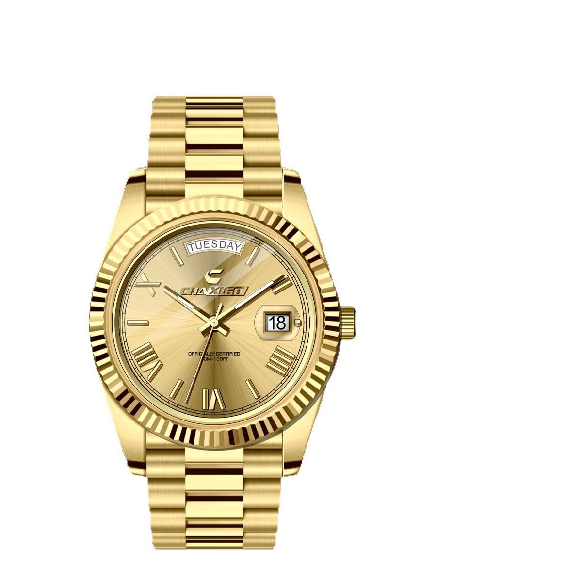 CHAXIGO Herenhorloge Staal Drie Wijzers Grote Wijzerplaat met Datum Lichtgevend Waterdicht Quartz Horloge