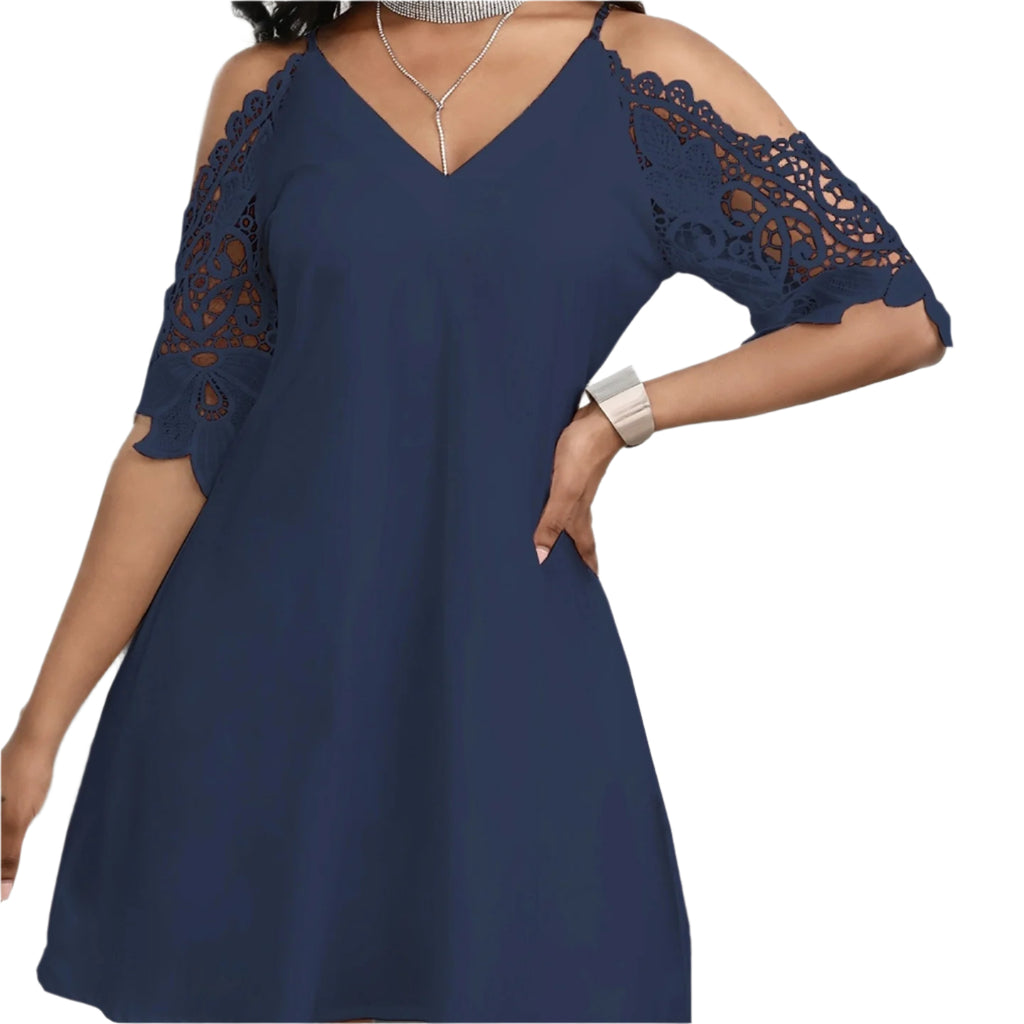 Nieuwe lente/zomer/herfstjurk met V-hals en jarretels en holle mouwen voor dames 