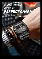 Binbond Men's Steel Belt Electronic Watch Double Inserts Multi-Functional Waterproof Quartz Movement Watch - Acquisti Online