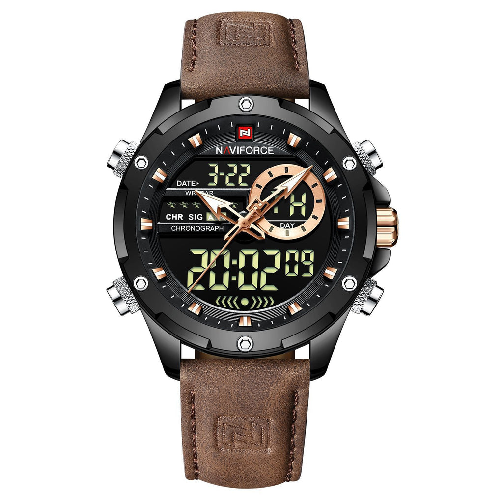 NAVIFORCE Men's Seiko Movement Quartz Watches Chronograph Casual Luminous Leather Strap Men's Quartz Wrist Watch