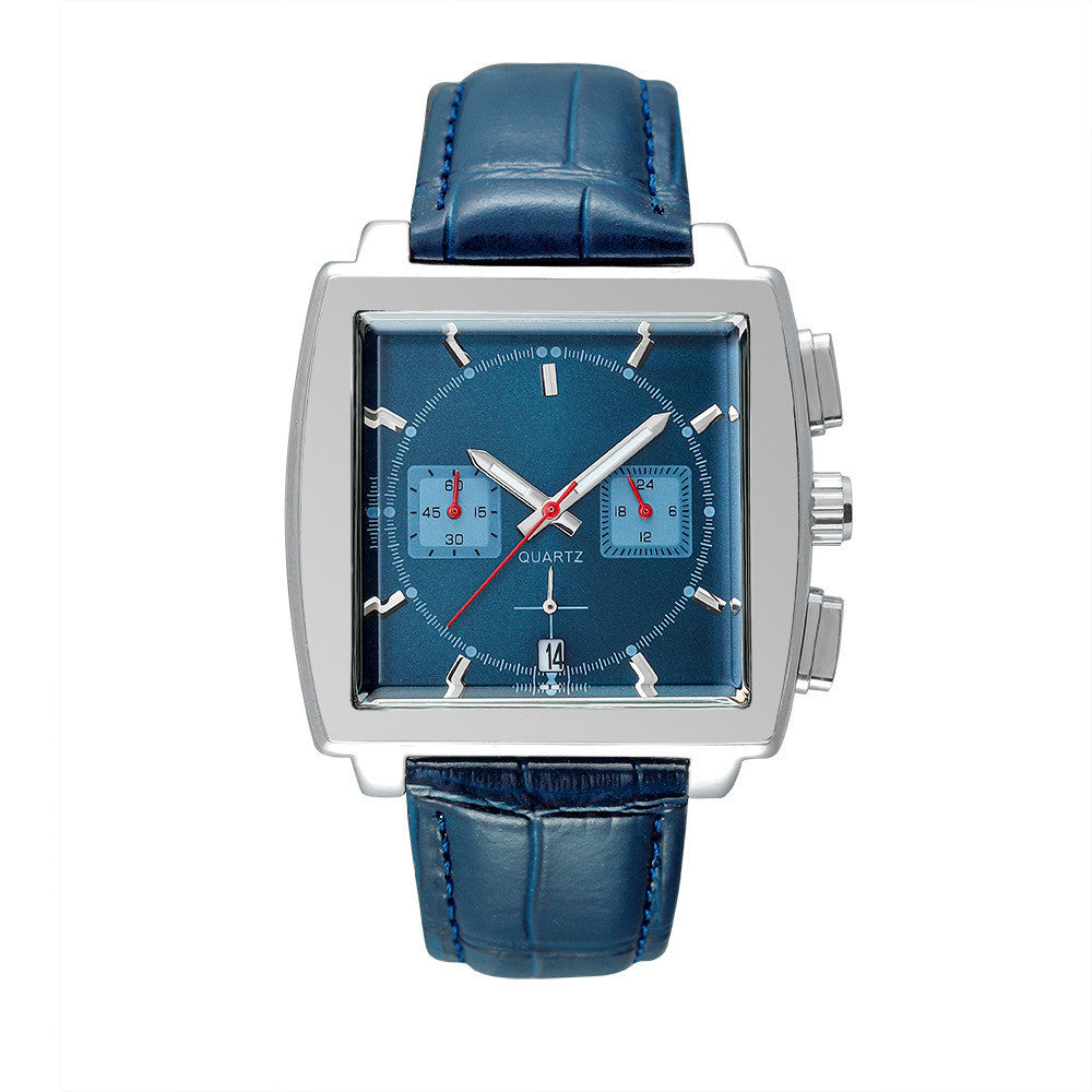 Men's Fashion Multifunction Six Hands With Calendar Quartz Business Watches Wristwatch Monaco Chronograph Calibre 12 Mens Luxury Quartz Leather Strap Watch