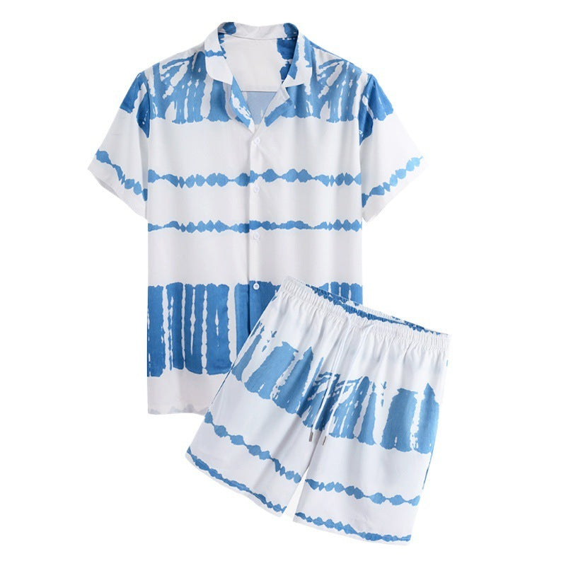 Personality Printing Lapel Shirt Loose Shorts Beach Suit - Acquisti Online
