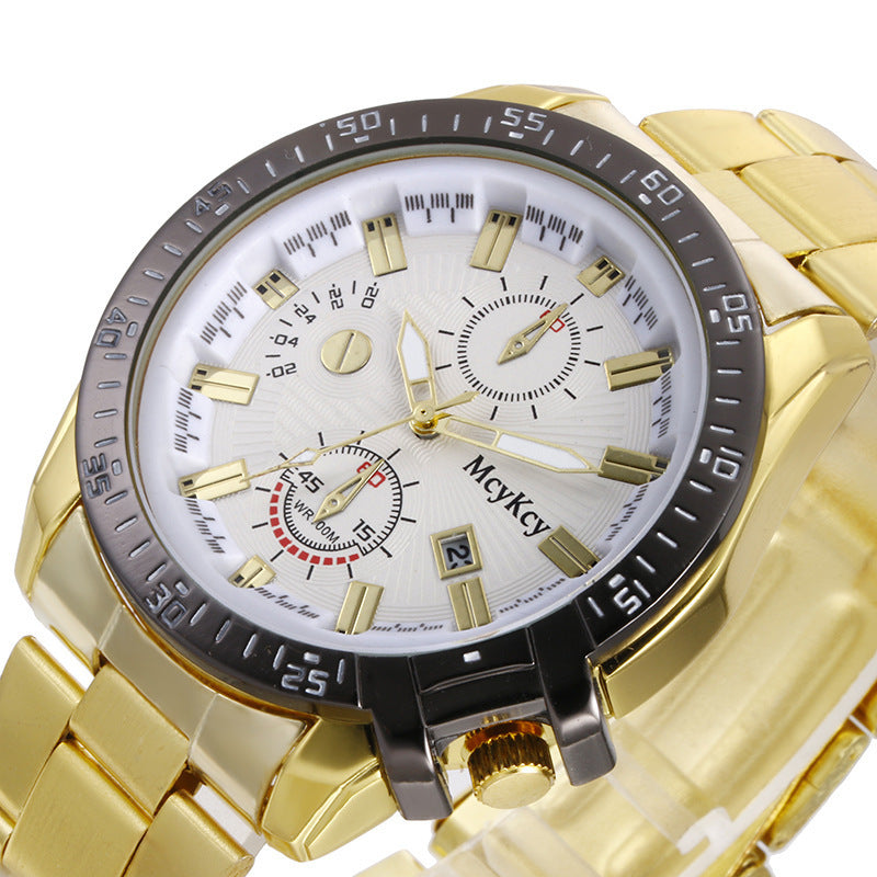 Stalen bandhorloge met enkele kalender en quartzhorloge