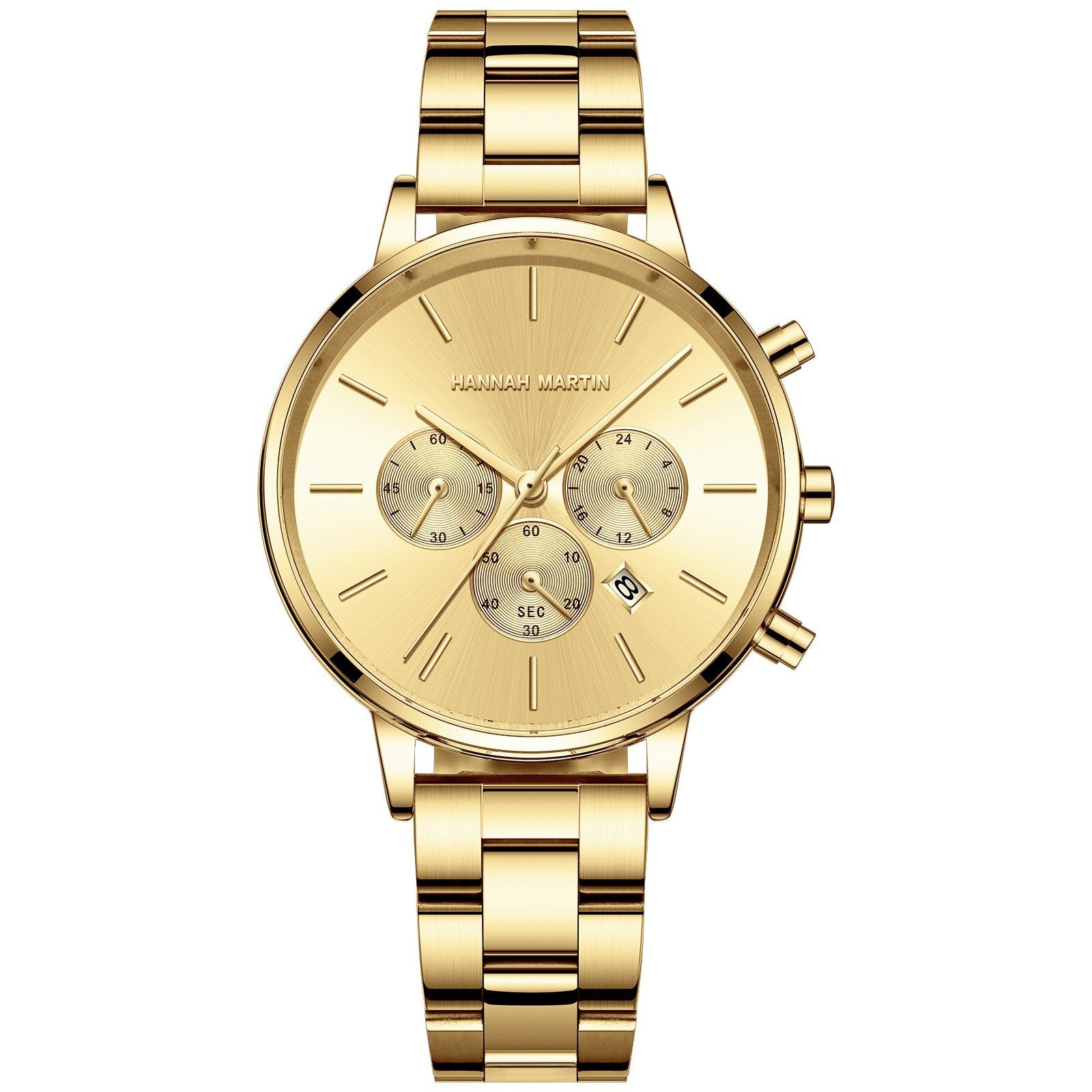 Hannah Martin Women Quartz Watch Three Eye Six Needle Chronograph Calendar Quartz Watch Waterproof Women Quartz Watch