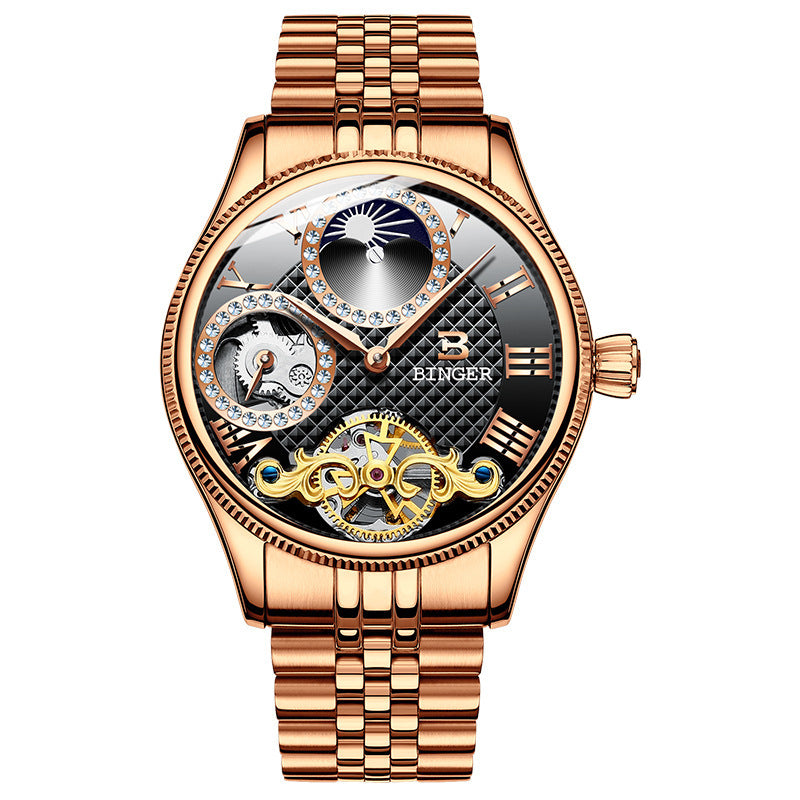 Men Business Casual Automatic Skeleton Steel Band Watch - Acquisti Online