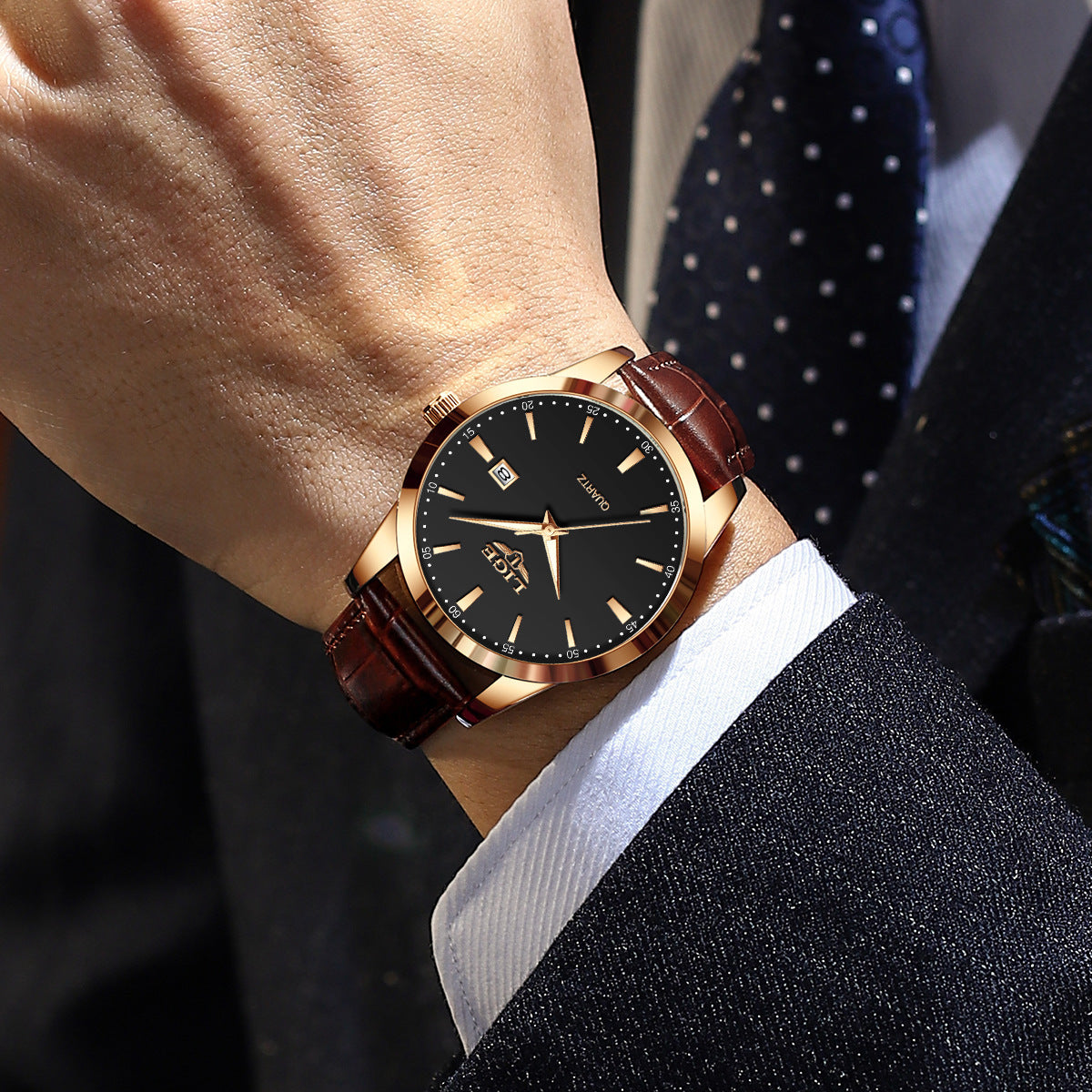 LIGE Men's Chronograph Watch Fashion Men's Wristwatches Charm Leather Strap Luxury Quartz Watches