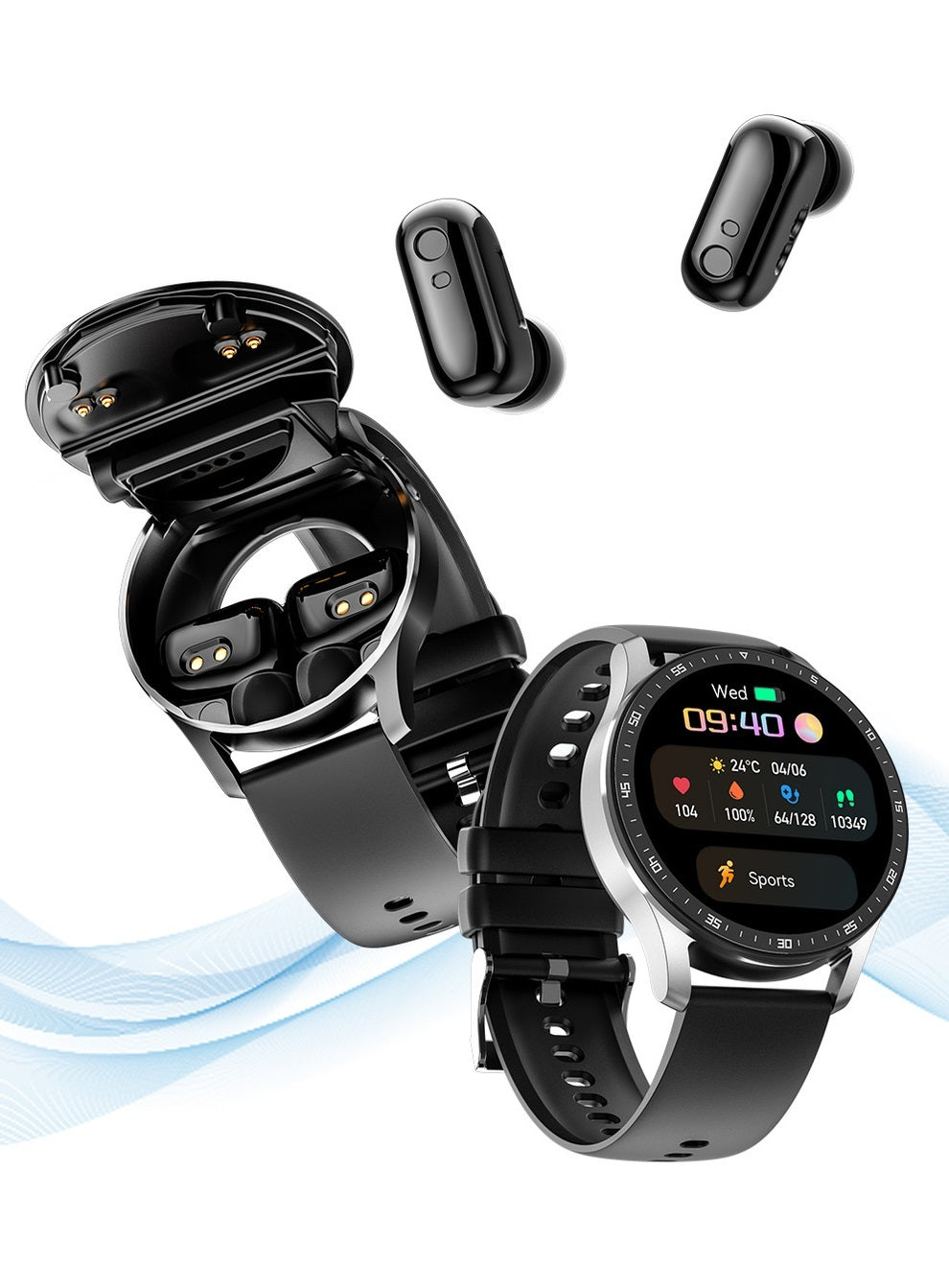 Smart Watch due in uno, auricolari wireless Bluetooth TWS, chiamata vocale, ascolto di musica, orologio intelligente sportivo