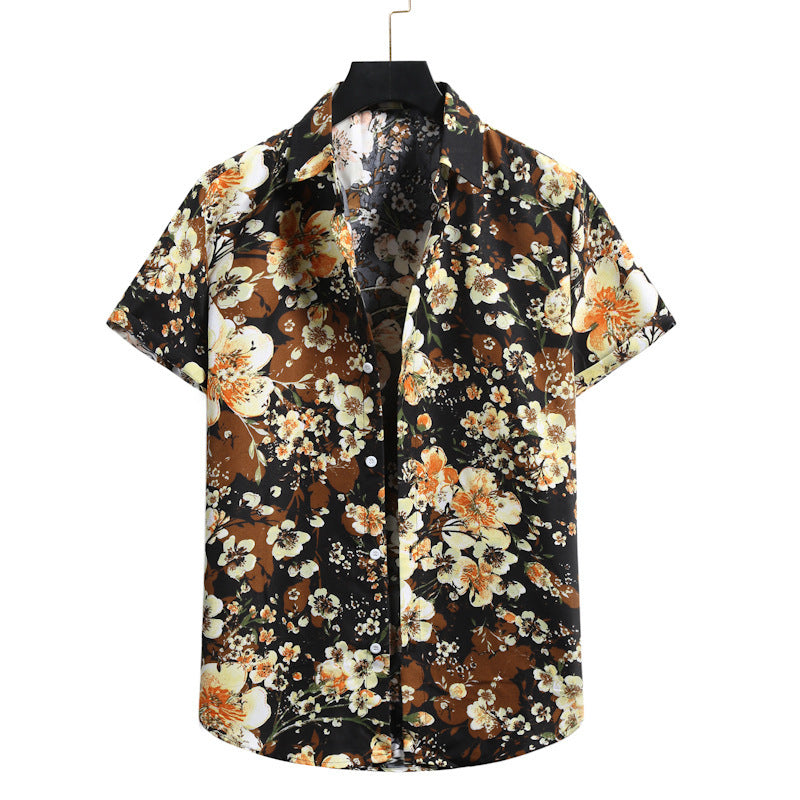 Modieus herenoverhemd van katoen met revers en een slim-fit print van bamboe