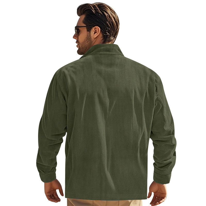 Men's Fashionable Shirt Long Sleeve Casual Multi Pocket Solid Color Corduroy Button up Slim Fit Men's Cardigan Shirt