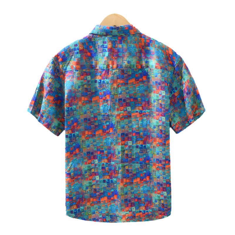 Men's Fashionable Casual Shirt Solid Color Cardigan Printed Polyester Fiber Slim Fit Regular Shirt Fashion Men's Short Sleeve Shirt