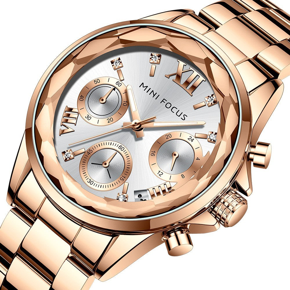 MINI FOCUS Dames Luxe Diamanten Horloge Kalender Roestvrij Staal Casual Elegante Dames Quartz Horloges