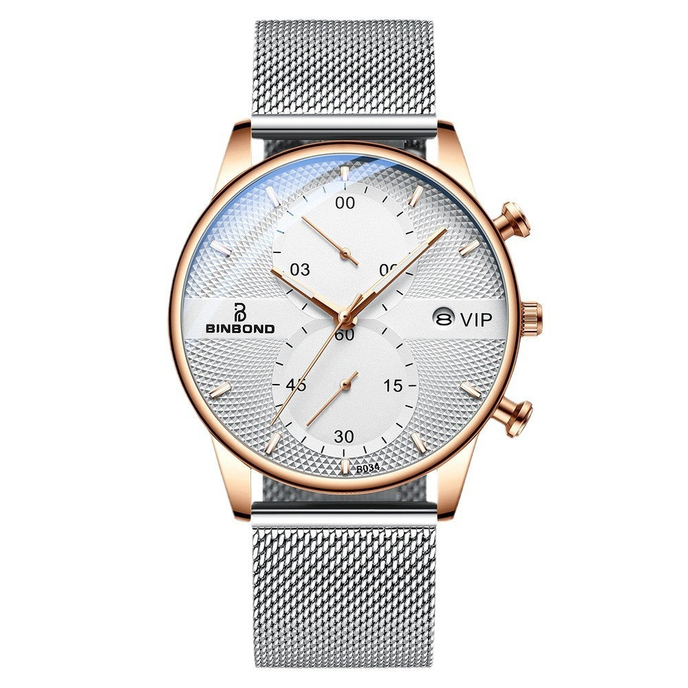 BINBOND Dames Luxe Quartz Horloge Stijlvolle Mesh Band Lichtgevende Chronograaf Minimalistisch Waterdicht Dameshorloge