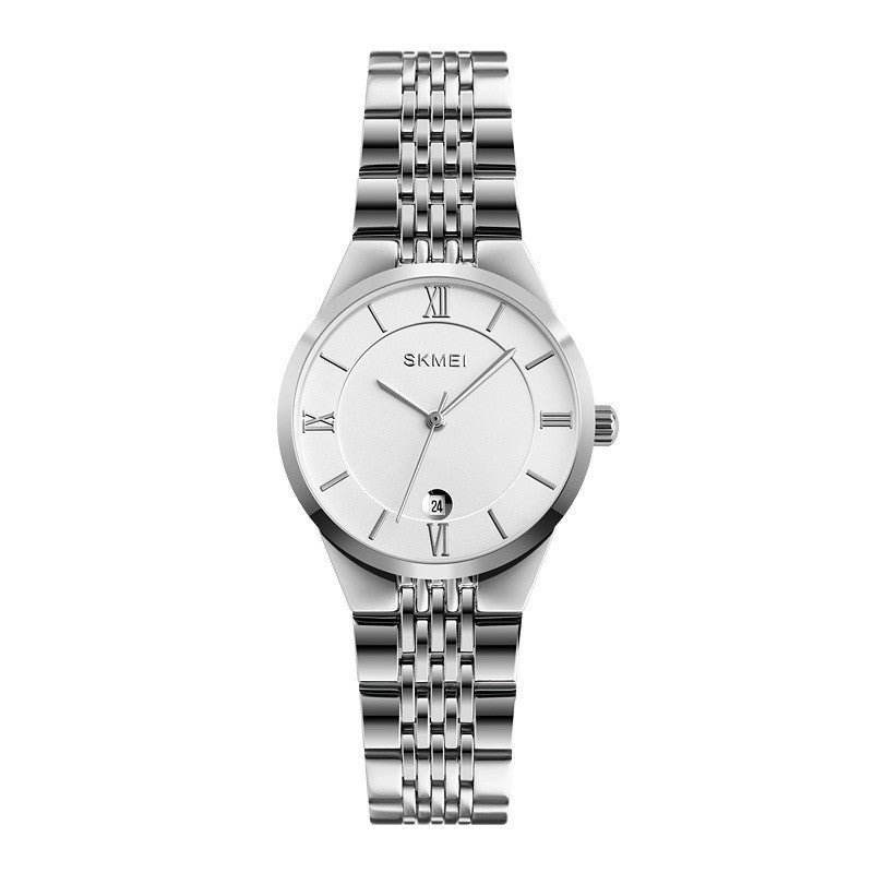SKMEI Brands Couple Quartz Watch Luxury Stainless Steel Band Waterproof Auto Date Simple Quartz Movement Couple Wristwatch