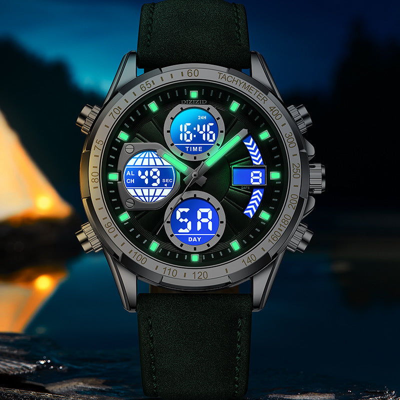 Orologio da uomo di lusso di alta marca, al quarzo, digitale, militare, sportivo, da polso in vera pelle.
