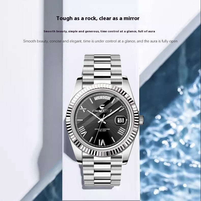 CHAXIGO Men's Watch Steel Three Hands Large Dial with Date Luminous Waterproof Quartz Watch